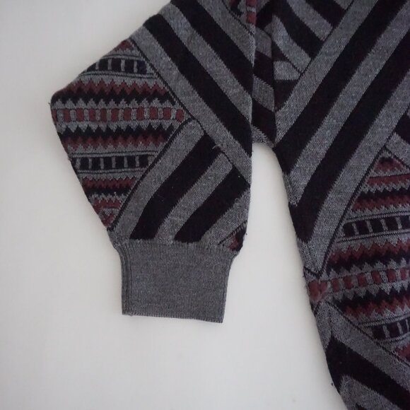 Vintage Toscano Gray Geometric Pattern Sweater Eclectic Grandpa Retro Mens 3D L - Picture 7 of 10